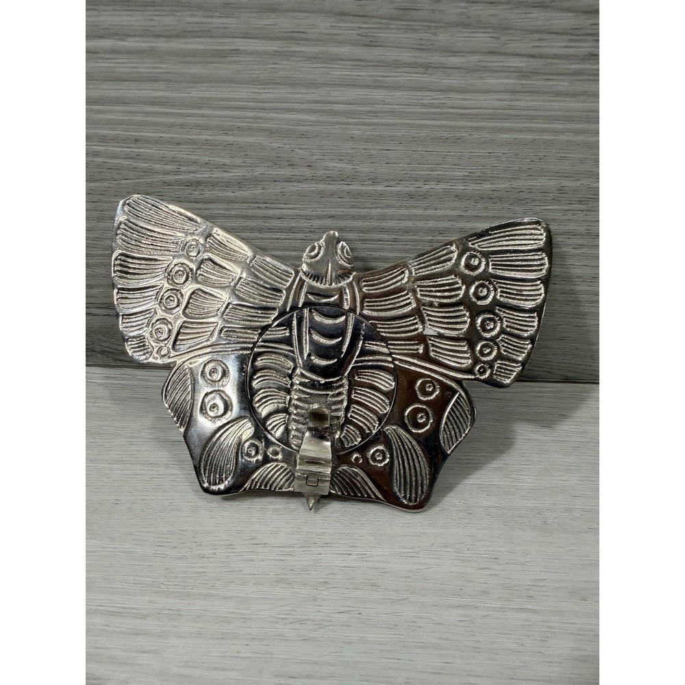 Silver Metal Flip Up Tea Light Candle Moth Holder Embossed Wings Altar Witchy